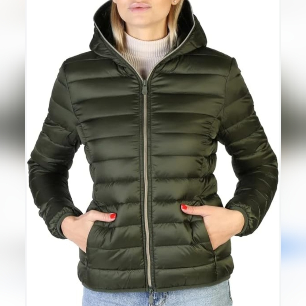 Save the Duck Ultra Light jacket size L olive green puffer zip up animal free